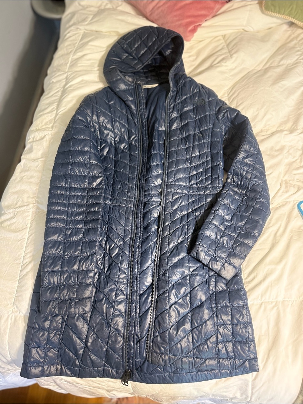 The North Face Women's Hooded Quilted Long Puffer Coat - Navy Blue